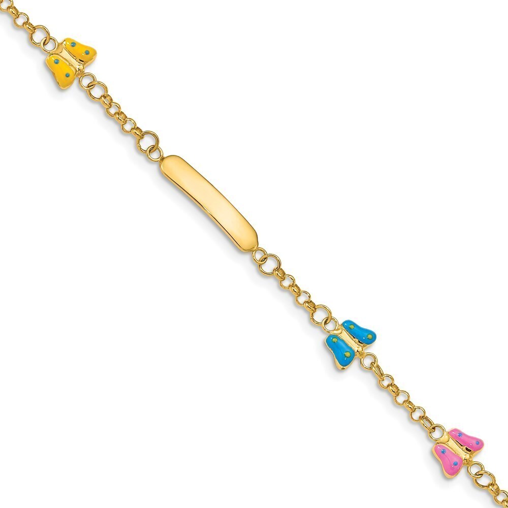 14k Yellow GoldEnameled Butterflies w/.5in ext. ID Bracelet